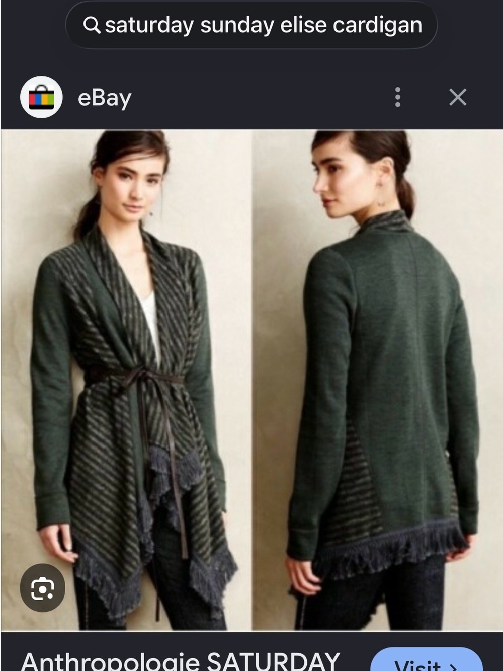 Anthropologie Elise Open-Front Fringe Cardigan - Olive